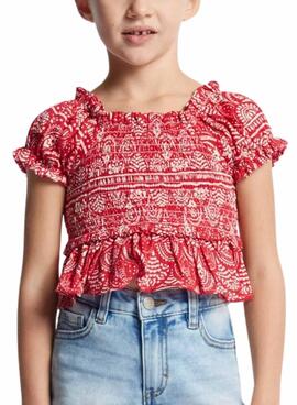 Blusa Mayoral Estampada Nido Abeja Rojo Para Niña