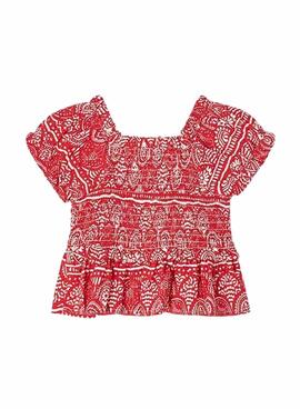 Blusa Mayoral Estampada Nido Abeja Rojo Para Niña