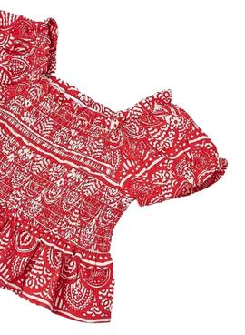 Blusa Mayoral Estampada Nido Abeja Rojo Para Niña