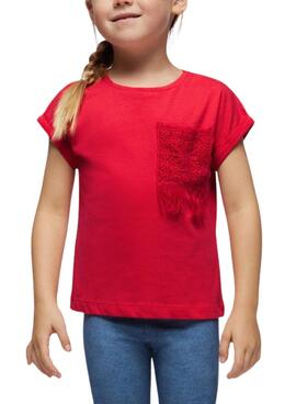 Camiseta Mayoral Bolsillo Crochet Rojo Para Niña