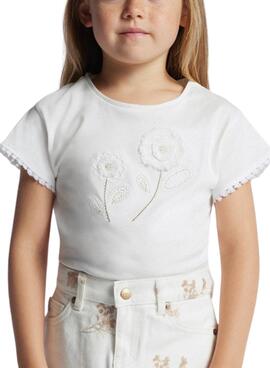 Camiseta Mayoral Flor Blanco Para Niña