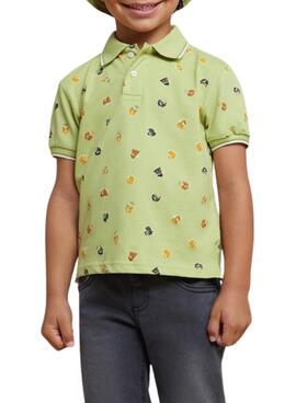 Polo Mayoral Micro Estampado Verde Para Niño