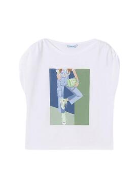 Camiseta Mayoral Estampado Gráfico Blanco Niña