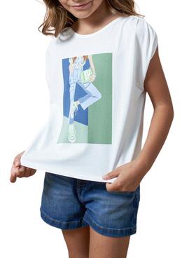 Camiseta Mayoral Estampado Gráfico Blanco Niña