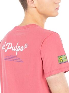 Camiseta El Pulpo Estampado Texto Rojo Rosa