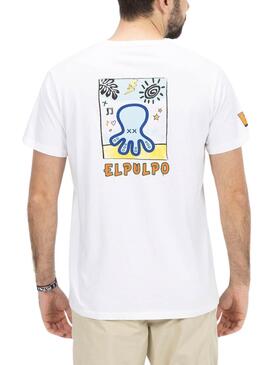 Camiseta El Pulpo Estampado Artístico Blanco Hombr