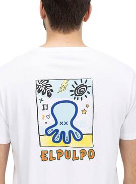 Camiseta El Pulpo Estampado Artístico Blanco Hombr