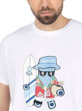 Camiseta El Pulpo Estampado Hawaiano Blanco Hombre