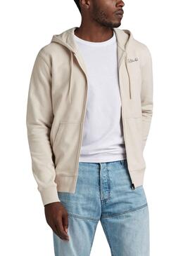 Sudadera G-Star Back Zip Through Beige Para Hombre