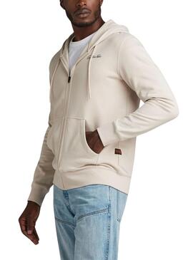 Sudadera G-Star Back Zip Through Beige Para Hombre