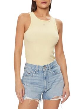 Camiseta Tommy Jeans Essential Rib Amarillo Mujer