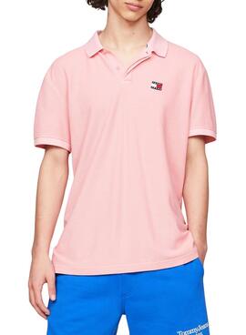 Polo Tommy Jeans Reg Badge Rosa Para Hombre