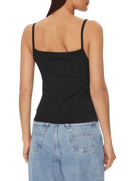 Camiseta Tommy Jeans Badge Rib Strap Negro Mujer