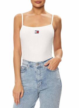 Camiseta Tommy Jeans Badge Rib Blanco Para Mujer