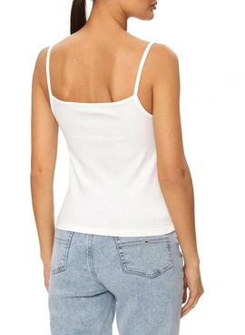 Camiseta Tommy Jeans Badge Rib Blanco Para Mujer