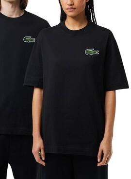 Camiseta Lacoste Unisex Loose Fit Negro Cocodrilo