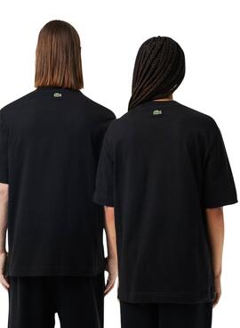 Camiseta Lacoste Unisex Loose Fit Negro Cocodrilo 