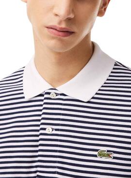 Polo Lacoste L1212 Rayas Marino Para Hombre