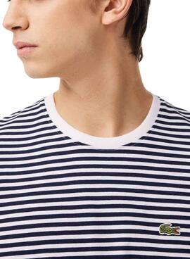 Camiseta Lacoste Rayas Marino Para Hombre