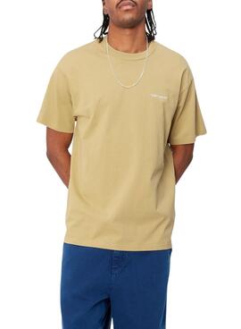 Camiseta Carhartt Script Embroidery Beige Hombre