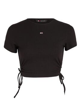 Top Tommy Jeans Crop Fruncido Negro Para Mujer