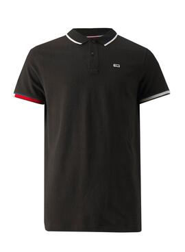 Polo Tommy Jeans Slim Flag Negro Para Hombre