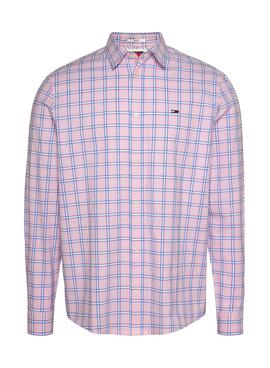 Camisa Tommy Jeans Oxford Cuadros Rosa Para Hombre