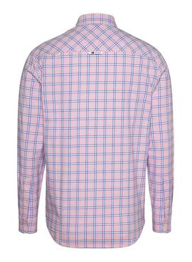 Camisa Tommy Jeans Oxford Cuadros Rosa Para Hombre