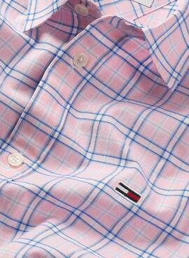 Camisa Tommy Jeans Oxford Cuadros Rosa Para Hombre