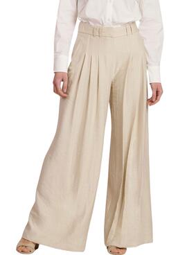 Pantalón Naf Naf Pinzas Delanteras Beige Mujer