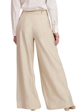 Pantalón Naf Naf Pinzas Delanteras Beige Mujer