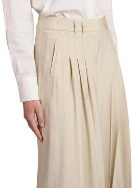 Pantalón Naf Naf Pinzas Delanteras Beige Mujer