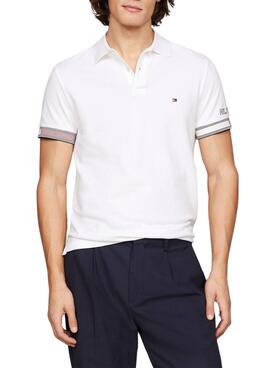 Polo Tommy Hilfiger Flag Cuff Slim Blanco Hombre