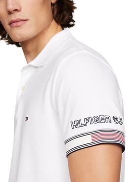 Polo Tommy Hilfiger Flag Cuff Slim Blanco Hombre