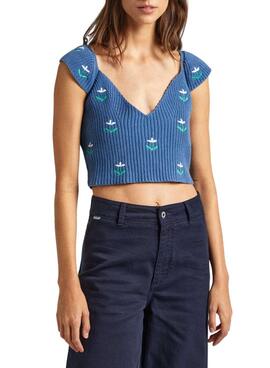 Top Pepe Jeans Greer Azul Para Mujer