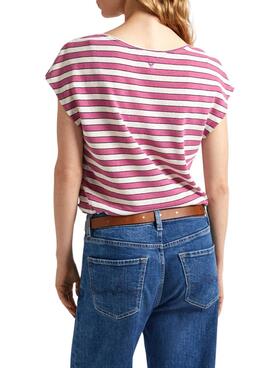 Camiseta Pepe Jeans Khloe Rayas Rosa Para Mujer