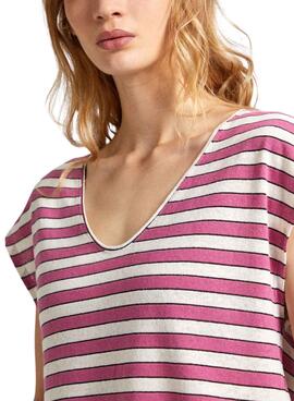 Camiseta Pepe Jeans Khloe Rayas Rosa Para Mujer