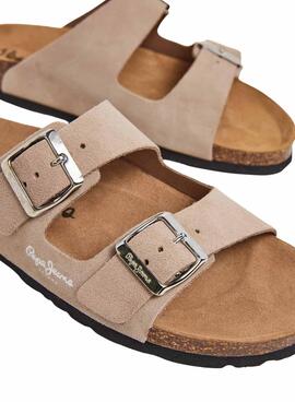 Sandalias Pepe Jeans Oban Suede Beige Para Mujer