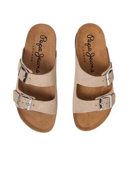 Sandalias Pepe Jeans Oban Suede Beige Para Mujer