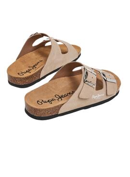 Sandalias Pepe Jeans Oban Suede Beige Para Mujer