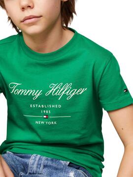 Camiseta Tommy Hilfiger Script Verde Para Niño