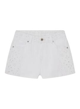 Short Pepe Jeans A-Line Anglaise Blanco Para Niña