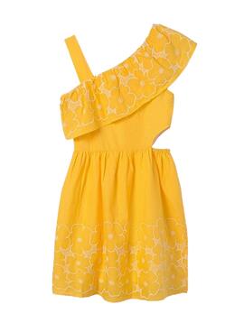 Vestido Mayoral Asimétrico Bordado Amarillo Niña