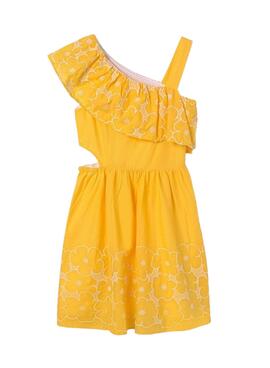 Vestido Mayoral Asimétrico Bordado Amarillo Niña