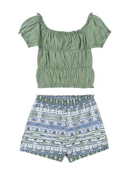 Conjunto Mayoral Short Estampado Menta Para Niña