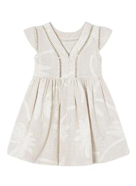 Vestido Mayoral Palmeras Lino Beige Para Niña