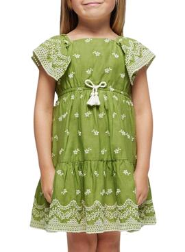 Vestido Mayoral Bordado Verde Para Niña