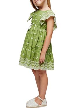 Vestido Mayoral Bordado Verde Para Niña