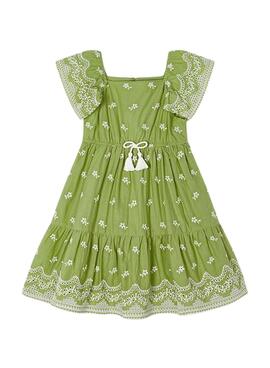Vestido Mayoral Bordado Verde Para Niña