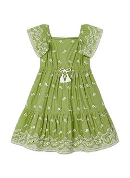 Vestido Mayoral Bordado Verde Para Niña